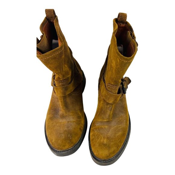 J Crew Boots Womens 5.5 Brown Suede Shoes Biker Moto Buckle Engineer Boho Slouch - Picture 4 of 7